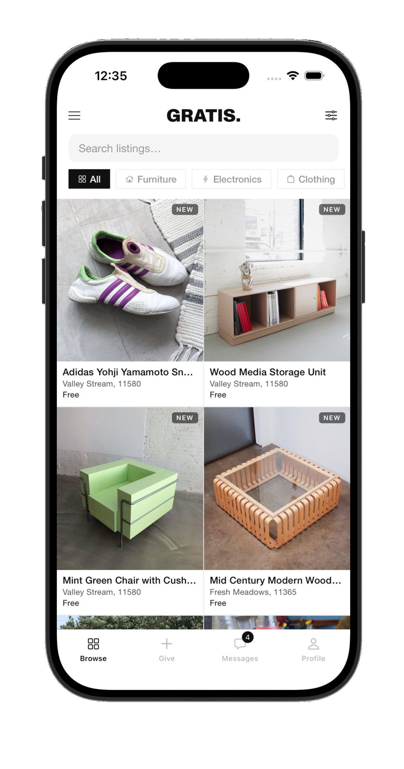 Gratis app showing free listings near you